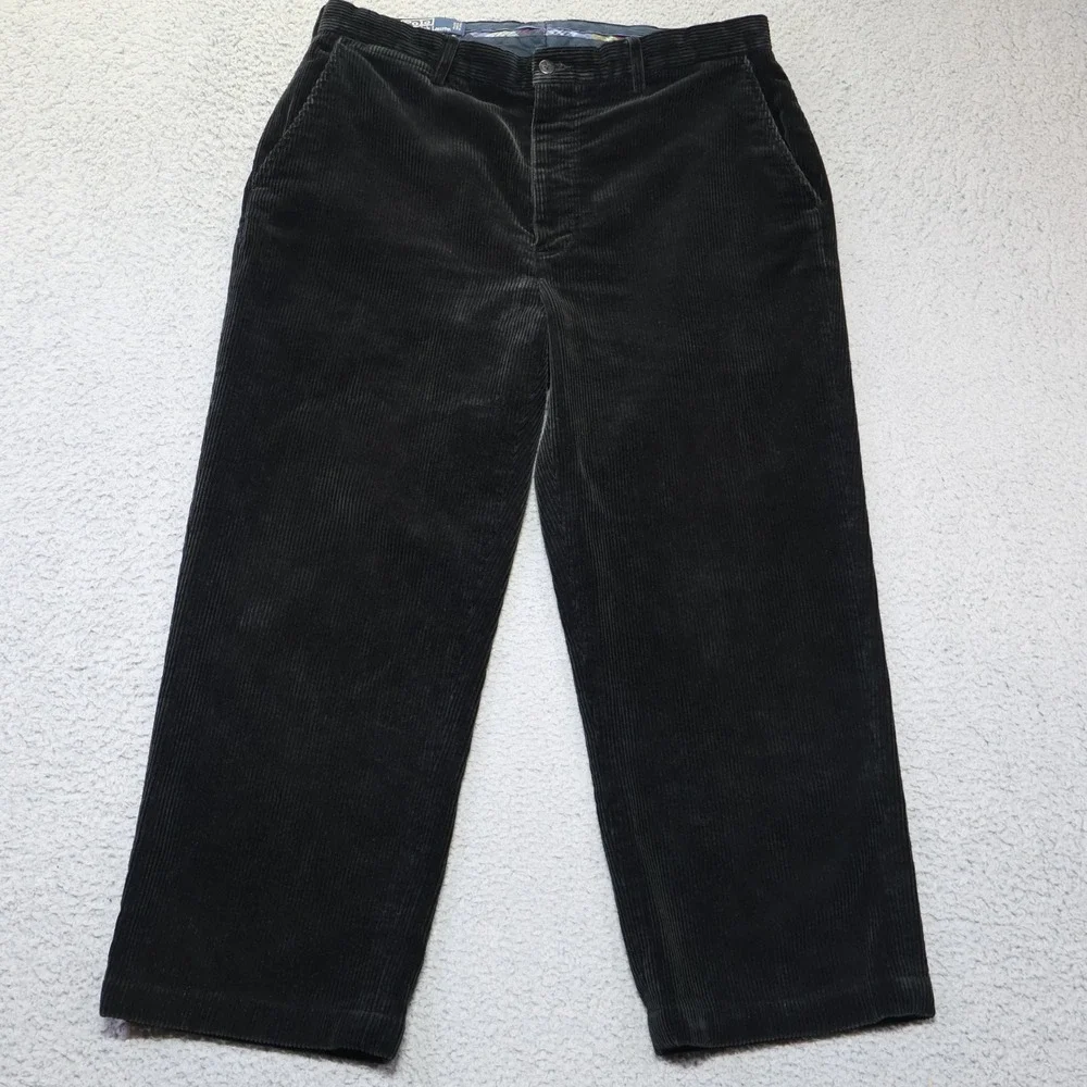 Polo Ralph Lauren Mens Black Corduroy Pants 100% Cotton Straight Leg 34x34